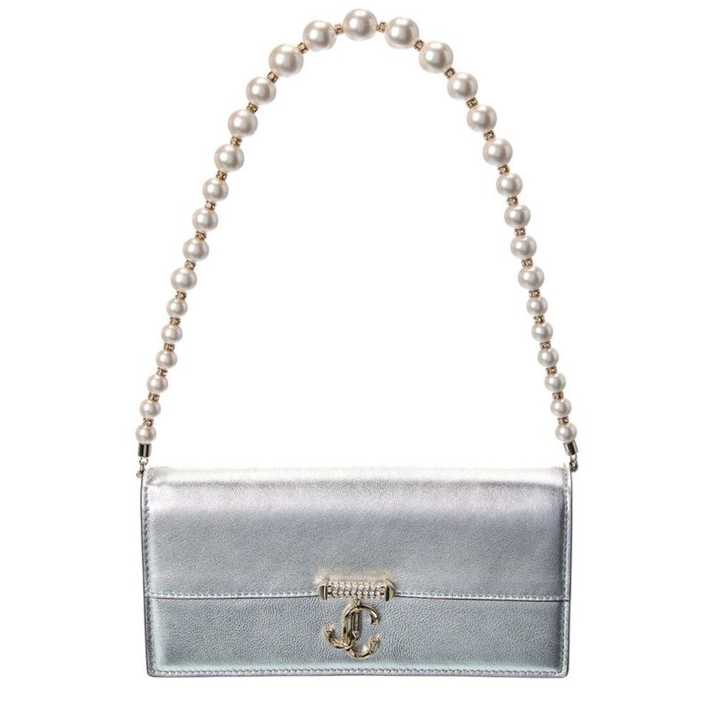 Jimmy Choo Avenue Leather Wallet On Chain, Silver
